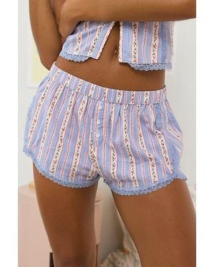 Out From Under Pillow Talk Lace Trim Boxer Shortie - Purple