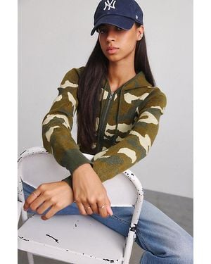 BDG Andrea Corset Cropped Zip-Up Hoodie Sweatshirt - Green