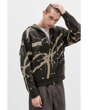 Urban Outfitters Uo Brown Thorn Zip-through Knit Hoodie - Black