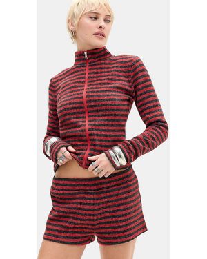 Lioness Stripe Knit Micro Shorts - Red