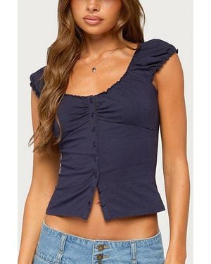 Edikted Mazzy Ruched Button Up Top - Blue