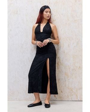 Urban Outfitters Uo Juno Devoré Plunge Halter Maxi Dress - Blue