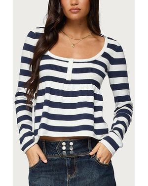 Edikted Lockie Striped Knit Babydoll Top - Blue