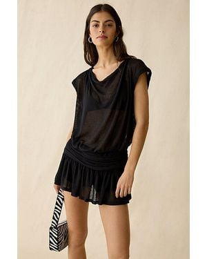 Out From Under Aruba Sheer Mesh Off-Shoulder Romper - Black