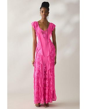 AFRM Trista Cascading Ruffle Lace Maxi Dress - Pink