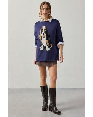 BDG Reagan Dog Graphic Oversized Rollneck Sweater - Blue