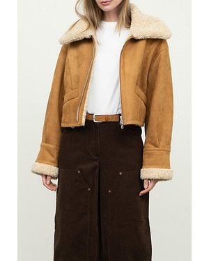 Moon River Faux Shearling + Faux Suede Cropped Jacket - Black