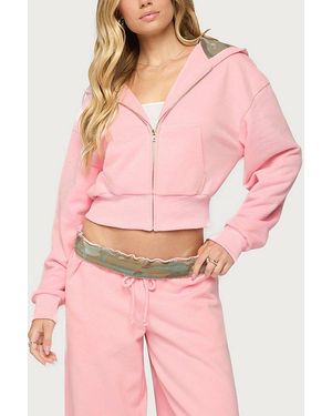 Edikted Camo Cool Contrast Zip Up Hoodie - Pink