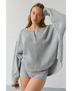 Out From Under Living The Dream Waffle Knit Long Sleeve Henley Tee - Gray