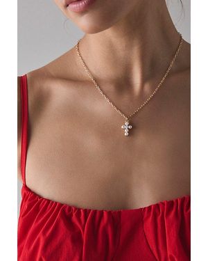 Urban Outfitters Pearl Cross Pendant Necklace - Red