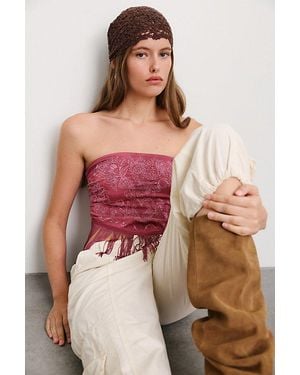 Kimchi Blue The Rain Embroidered Lurex Fringe Tube Top - Pink