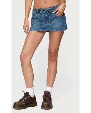 Edikted Ziggie Tie Front Denim Mini Skort - Blue
