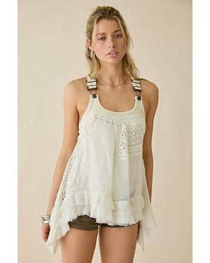 BDG Tangled Up Patchwork Lace Buckle Strap Trapeze Top - Natural