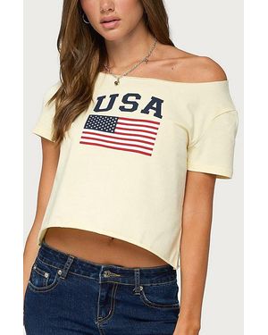 Edikted Usa Babe Off Shoulder T Shirt Top - Natural