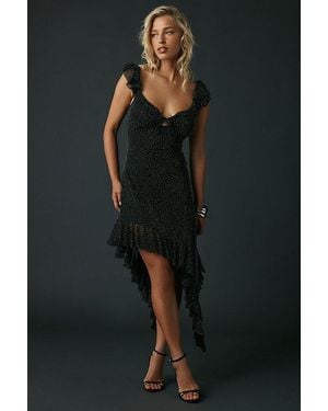 Urban Outfitters Uo Hyacinth Rhinestone Studded Asymmetric Ruffle Midi Dress - Black