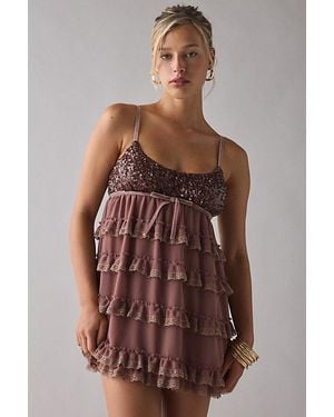 Kimchi Blue Tiered And Tied Ruffle Babydoll Romper - Brown