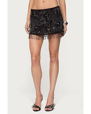 Edikted Sheer Sequin Bead Fringed Mini Skirt - Black