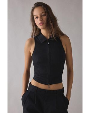 Urban Outfitters Uo Ledia Fitted Seamed Zip-Front Vest Top Jacket - Black