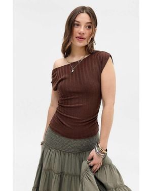 Out From Under Off-shoulder Slub Top - Brown