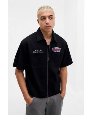 BDG Black Zip-through Short Sleeve Mechanic Shirt