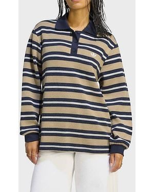 adidas Originals Striped Knit Oversized Long Sleeve Polo - Black
