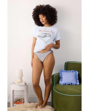 Out From Under Disco Frill Mesh Thong - Blue