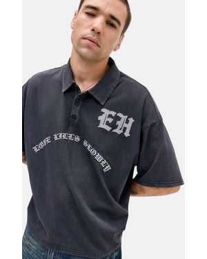Ed Hardy Uo Exclusive Black Gothic Polo Shirt - Blue