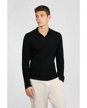 Onia Extra Fine Merino Wool Johnny Collar Polo Top - Black