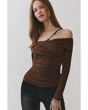 Personal Code Eleanor Off Shoulder Chain Accent Top - Brown
