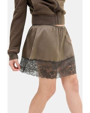 Out From Under Satin Lace Trim Skirt - Green