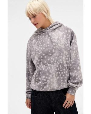 BDG Deer Print Raglan Sleeve Hoodie - Grey