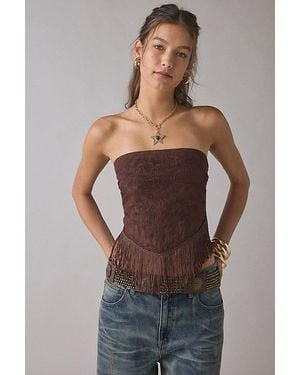 Urban Outfitters The Rain Tie-Back Fringe Tube Top - Gray