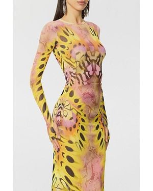 AFRM Kaylee Butterfly Mesh Long Sleeve Crop Top - Yellow