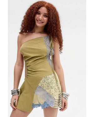 Jaded London Reworked Asymmetric Lace Mini Dress Uk 8 At Urban Outfitters - Green