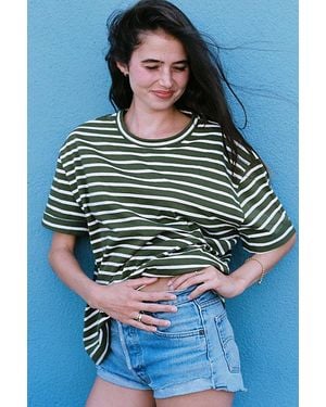 RAT BOI Striped Boifriend T-Shirt Top - Green