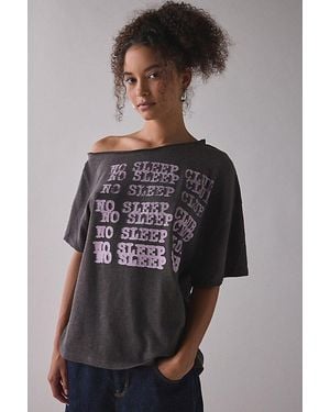 Urban Outfitters Uo Courtney No Sleep Club Graphic Off-The-Shoulder Oversized Tee - Black