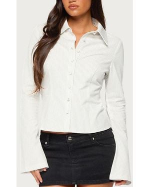 Edikted Pinstripe Tailored Button Up Shirt Top - White