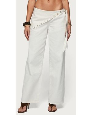 Edikted Button Foldover Low Rise Baggy Jean - White