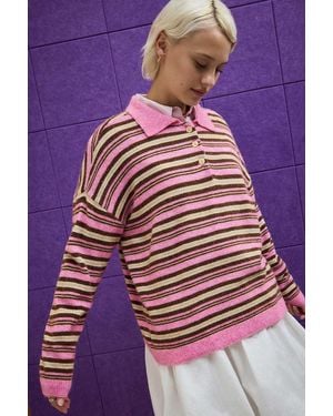 iets frans... Stripe Oversized Polo Jumper - Purple