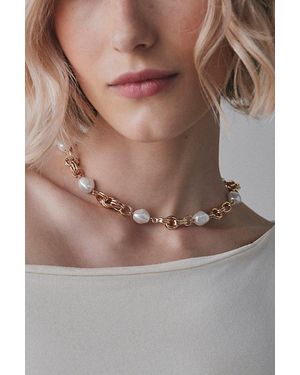 Urban Outfitters Napoli Pearl Chain Necklace - Brown