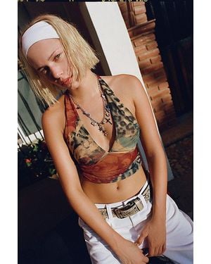 Silence + Noise Camellia Mesh Halter Top - Brown