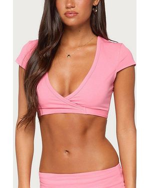 Edikted Laverne Wrap Crop Top - Pink