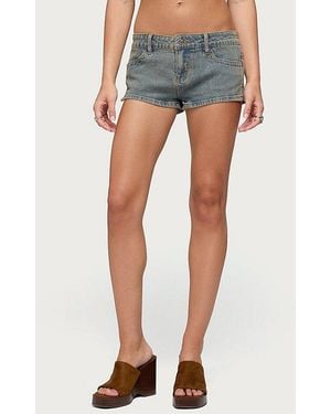 Edikted Jagger Low Rise Denim Shorts - Blue