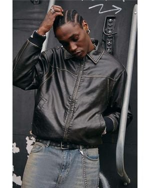 BDG Jerry Washed Black Faux Leather Jacket - Grey