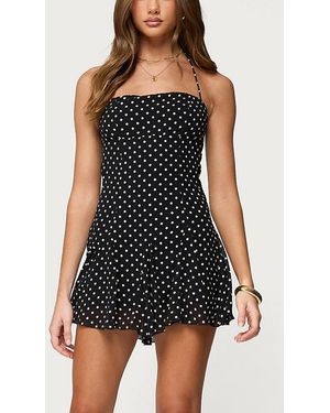 Edikted Ariah Polka Dot Chiffon Mini Dress - Black