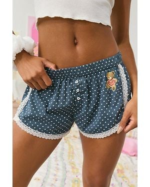 Out From Under Pillow Talk Lace Trim Boxer Shortie - Blue