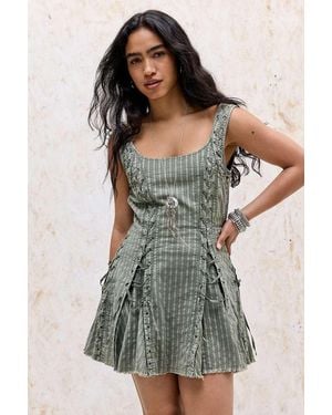 BDG Sienna Eyelet Lace-up Dress - Green