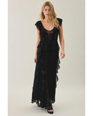 AFRM Trisa Cappuccino Lace Trim Ruffle Maxi Dress - Black