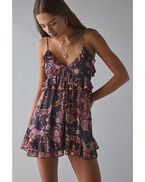 Kimchi Blue Mariah Tie-Front Ruffle Romper - Purple