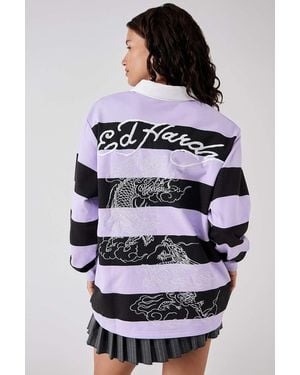 Ed Hardy Uo Exclusive Stripe Polo Shirt - Grey